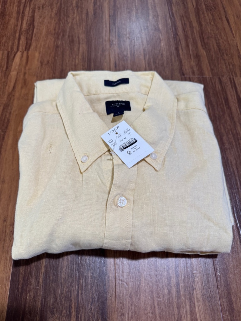 New J.CREW Men's L Yellow Linen Solid Classic Button-Down Long Sleeve Shirt